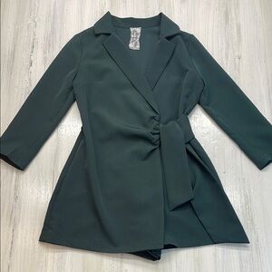 Sadie & Sage Dark Green Blazer Jumpsuit Romper with Tie Waist Sz S